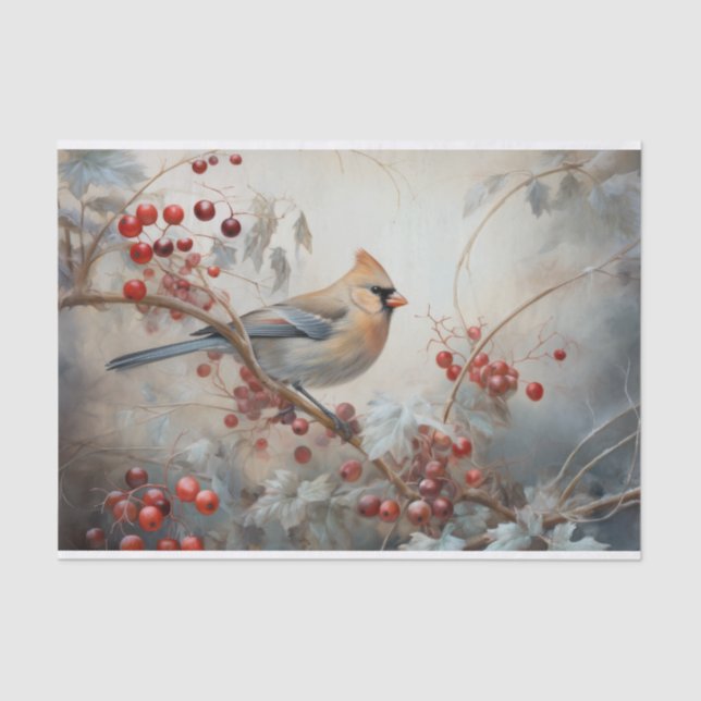 Papel De Seda Cardinal de Natal Folha de Azevinho no Inverno Dec (Frente )