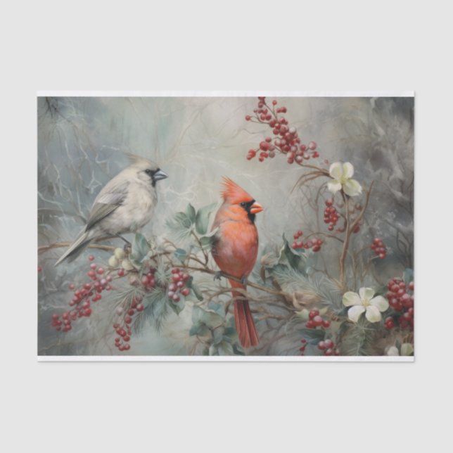 Papel De Seda Cardinal de Natal Folha de Azevinho no Inverno Dec (Frente )