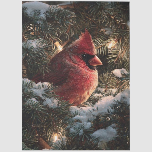 Papel De Seda Cardinal em Decoupage de Pinheiro Nevado (Frente )