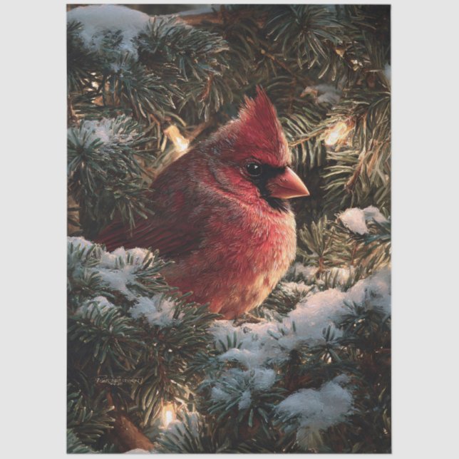 Papel De Seda Cardinal in Snowy Pine Decoupage (Frente )