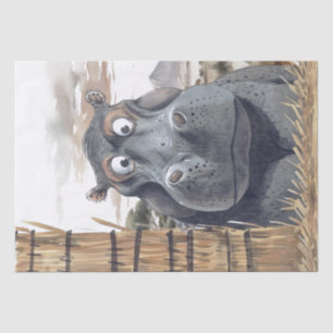 Papel De Seda Caricatura de Hippo Africano Peeking Safari