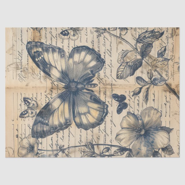 Papel De Seda Carimbo de borboleta de tinta monocromática retror (Frente )