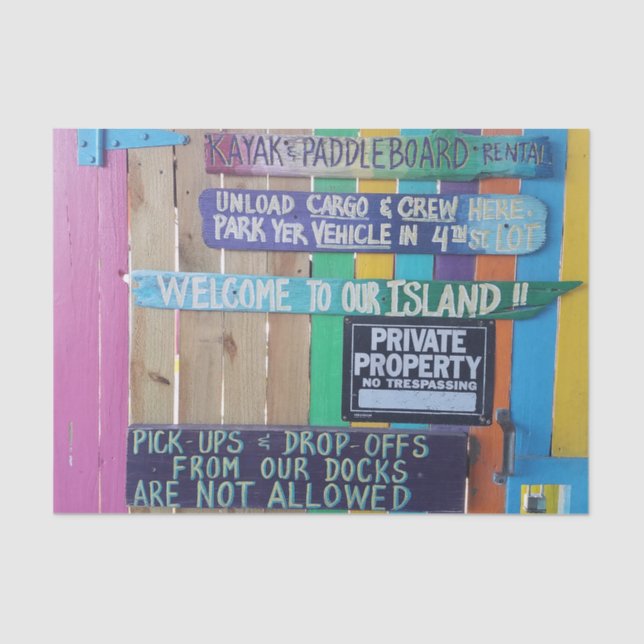 Papel De Seda Carribean, sigla Colorida Welcome Island (Frente )