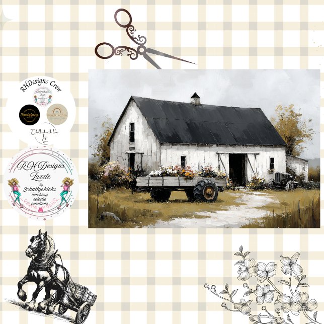 Papel De Seda Carrinho Floral Decoupage e Celeiro Branco (Criador carregado)