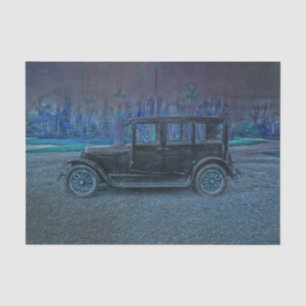 Papel De Seda Carro Azul Preto Vintage Antigo Rústico Noturno
