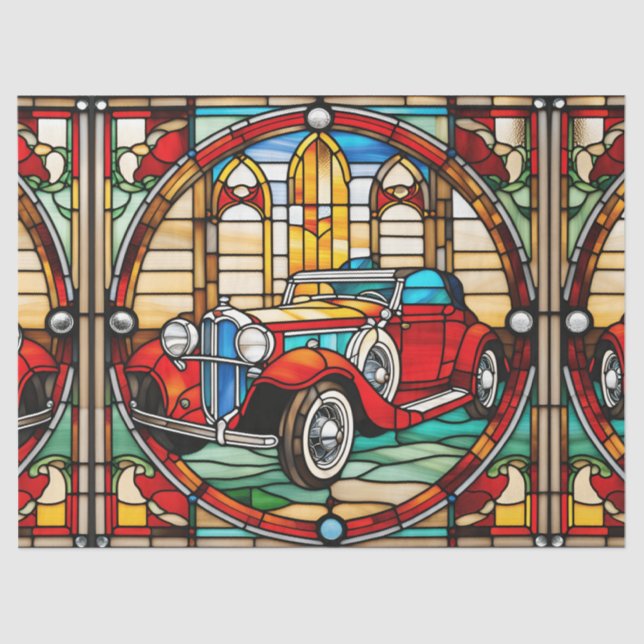 Papel De Seda Carro Clássico de Vidro Estido Faux para o Artesan (Frente )