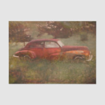 Carro Vermelho Antigo Rústico Arte Decoupagem Vint