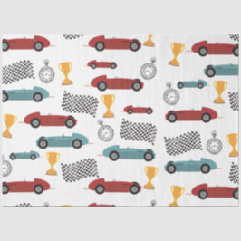 Papel De Seda Carros De Corrida De Vintage, Retro Rápido, Azul E