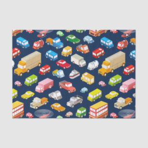 Papel De Seda Carros vintage e Caminhões Azul Escuro 