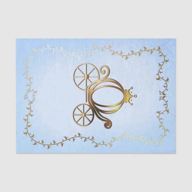 Papel De Seda Carruagem Dourada da Princesa História Azul Royal (Frente )