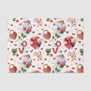 Papel De Seda Carta de Amor Romântico, Chave de Cadeado e Rosa V