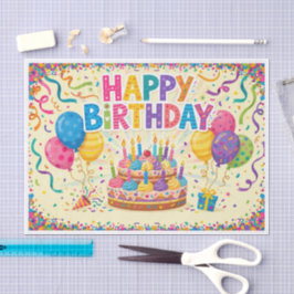 Papel De Seda Cartão de aniversário feliz brilhante alto em bran