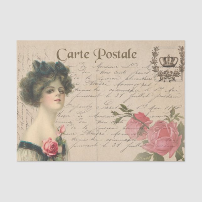 Papel De Seda Cartão-Postal Clássico/Senhora Vitoriana Com Rosas (Frente )