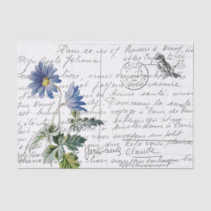 Papel De Seda Cartão-postal de ave azul com flor em francês