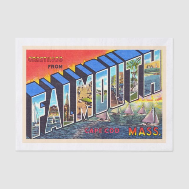 Papel De Seda Cartão postal Falmouth Cape Cod Massachusetts Vint (Frente )