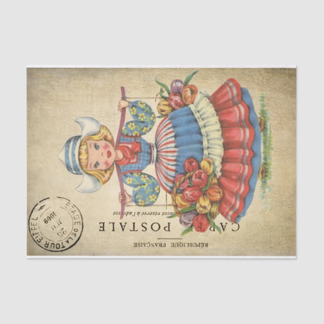 Papel De Seda Cartão-postal francês Ephemera - Uma garota holand (Frente )