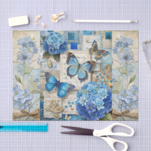 Papel De Seda Cartaz azul-borboleta azul inspirado na Vintage