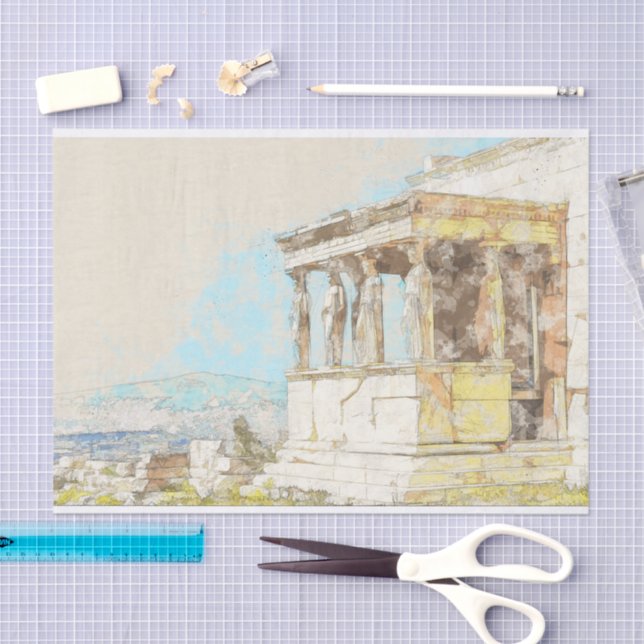 Papel De Seda Cartaz colorido da grécia de Atenas (Arte )