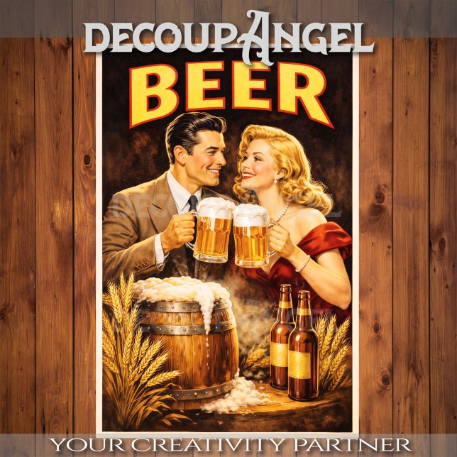Papel De Seda Cartaz Vintage Celebração de Cerveja Decoupage (Criador carregado)