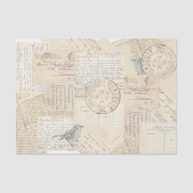 Papel De Seda Carte Postale Postmark Blue Bird Collage (Frente )