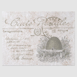 Papel De Seda Carte Postale Script Francês Beehive Skep Decoupag