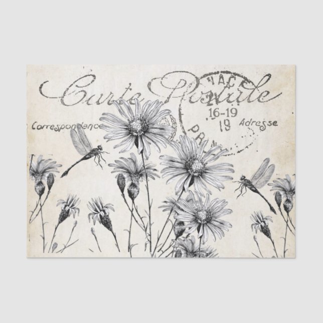 Papel De Seda Carte Postale Wildflower Dragonfly Artesanato (Frente )