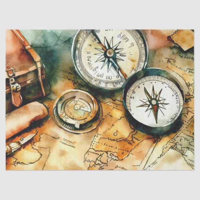 Papel De Seda "Cartografia refinada: Aventura aguarda" (Frente )