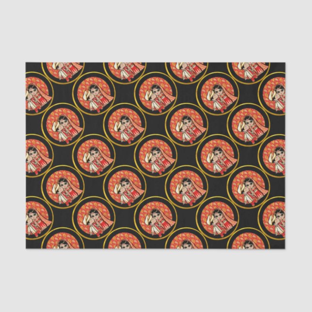 Papel De Seda Cartoon de Noiva de Casamento Indiano Personalizad (Frente )