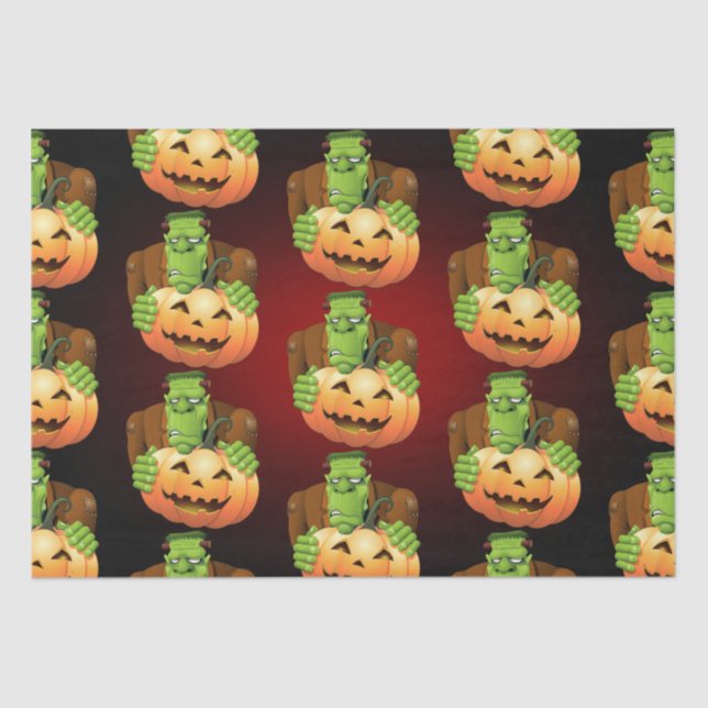 Papel De Seda Cartoon Frankenstein Monster com Pumpkin (Frente )