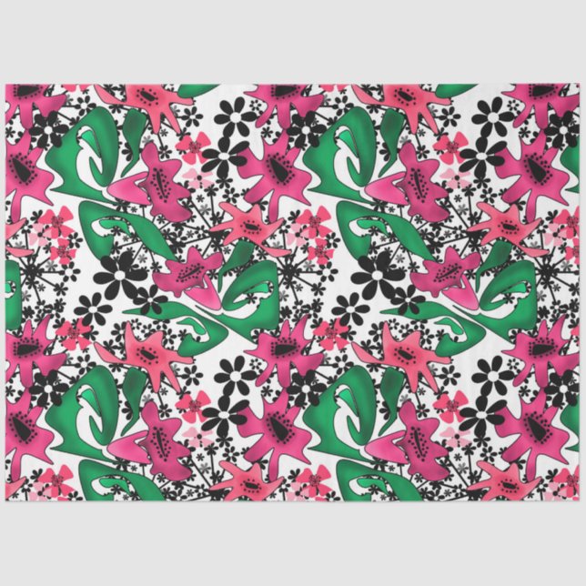 Papel De Seda Cartoon sem costura abstrato flores giras folhas f (Frente )