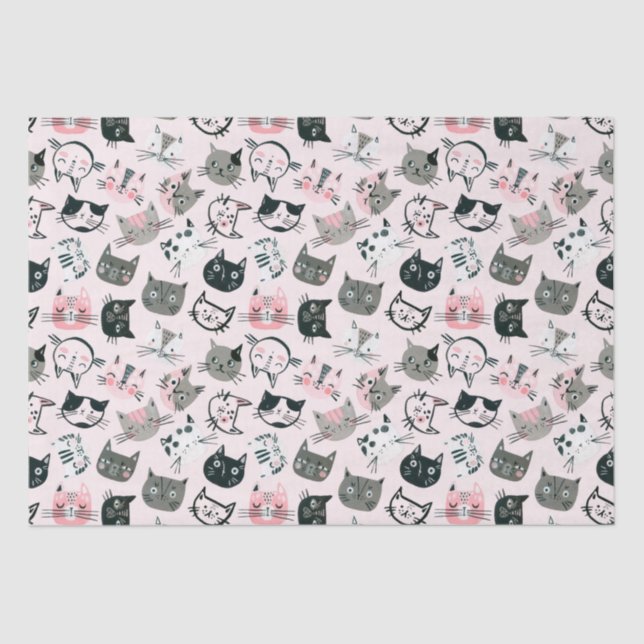 Papel De Seda Cartoon Watercolor Cute Kitten Faces (Frente )