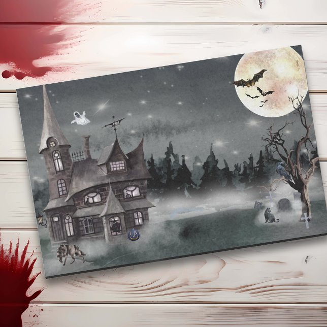 Papel De Seda Casa Assombrada de Halloween Aquarela (Criador carregado)
