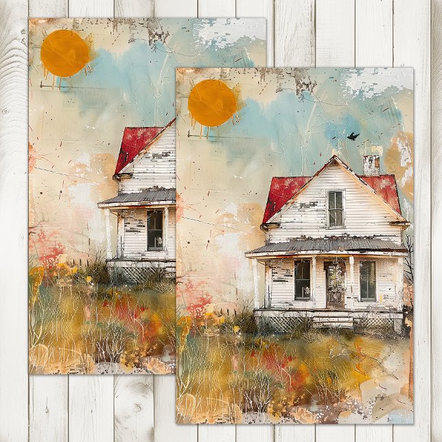 PAPEL DE SEDA CASA DE CAMPO DECORADA COM MÍDIA MISTA DESBOTADA (SHABBY OLD FARMHOUSE MIXED MEDIA DECOUPAGE TISSUE PAPER)