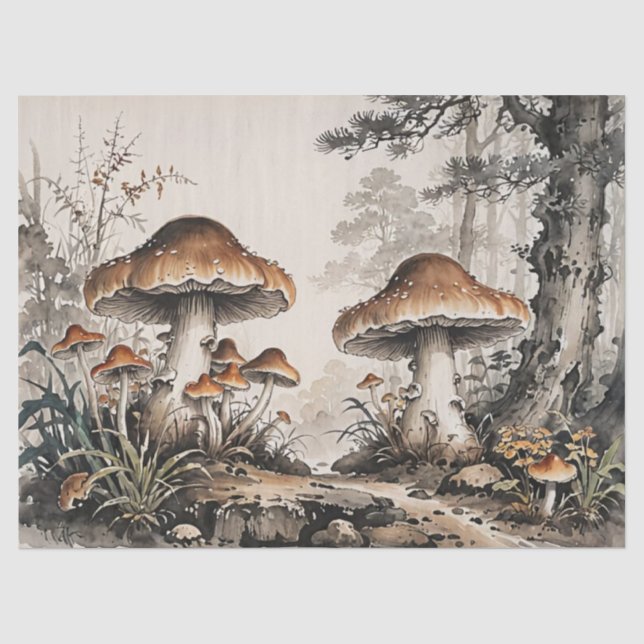 Papel De Seda Casa de Campo Floresta de Cogumelos Retrô (Frente )