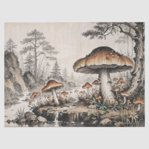 Papel De Seda Casa de Campo Floresta de Cogumelos Retrô