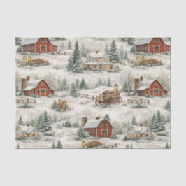 Papel De Seda Casa de Fazenda Rústica Coberta de Neve Padrão de