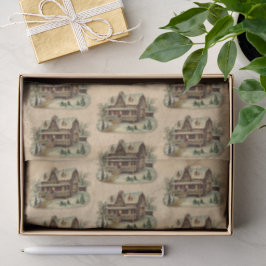Papel De Seda Casa de Inverno Antiga Pergaminho Vitoriano