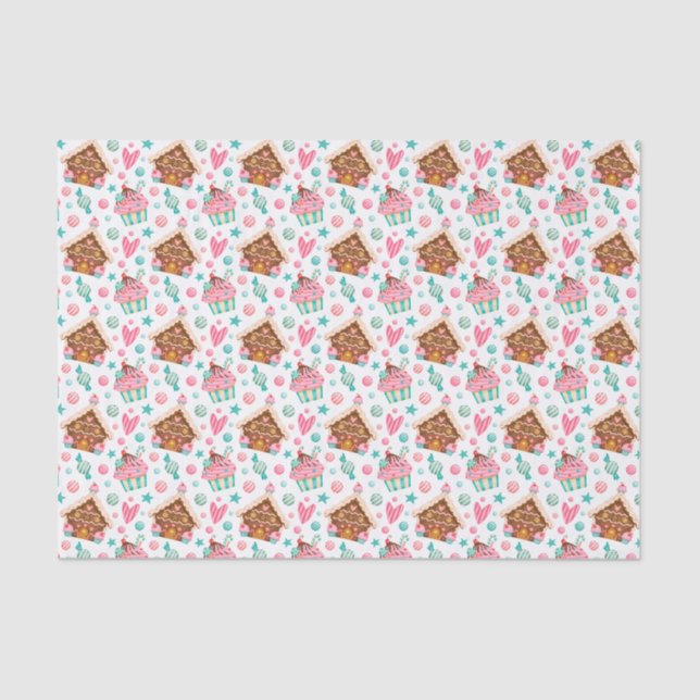 Papel De Seda Casa de Pão de Natal, Cupcakes, Doces (Frente )