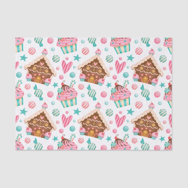 Papel De Seda Casa de Pão de Natal, Doces e Cupcakes (Frente )