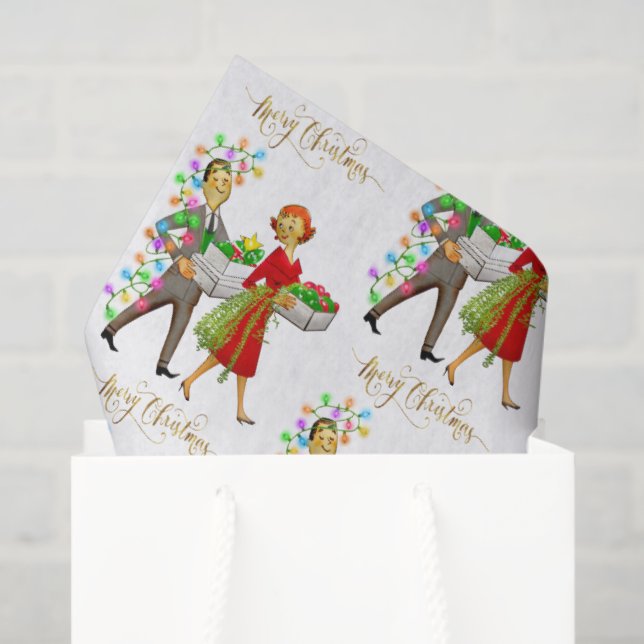 Papel De Seda Casal de 1950 Feliz Natal (Sacola de presentes)