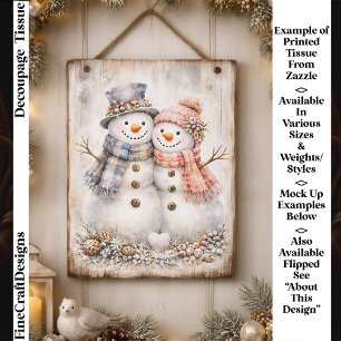 Papel De Seda Casal de Bonecos de Neve Cute Shabby Chic FG2R Dec