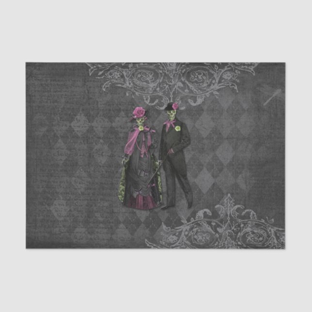 Papel De Seda Casal de esqueleto de Halloween (Frente )