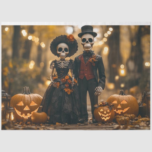 Papel De Seda Casal de Esqueleto do Halloween para Desligar (Frente )