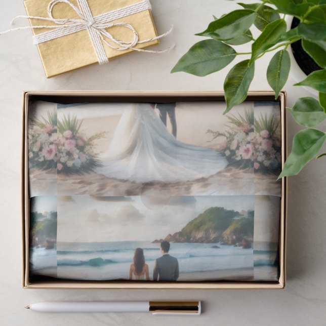 Papel De Seda Casal de Praia de Casamento (Presente)