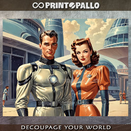 Papel De Seda casal de super-herói para o futurismo retrofuturis