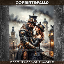 Papel De Seda Casal steampunk beijando no Londres vitoriano