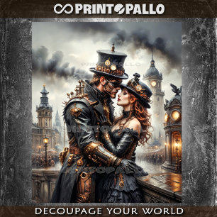 Papel De Seda Casal steampunk beijando no Londres vitoriano