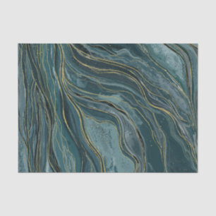 Papel De Seda Casamento Abstrato em Aquarela Azul Tranquilo Dour