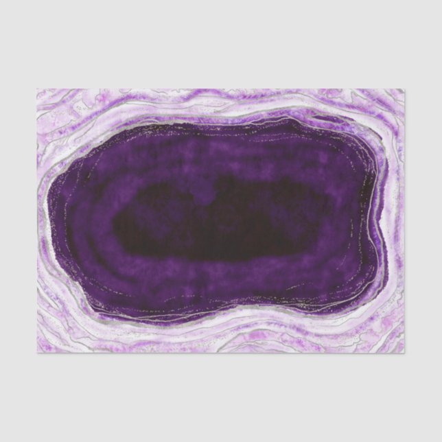 Papel De Seda Casamento Ametist Purple & Silver Geode Agate Rock (Frente )