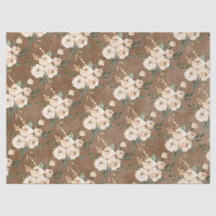 Papel De Seda Casamento Bege Marrom Floral